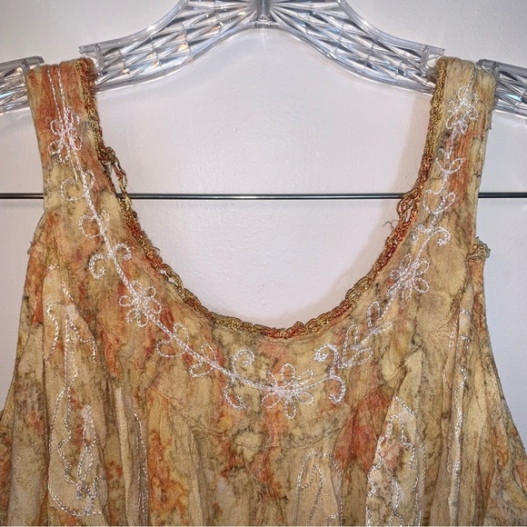Bohemian Lace Accent Women's Tank Top Orange Tan - Picture 3 of 10